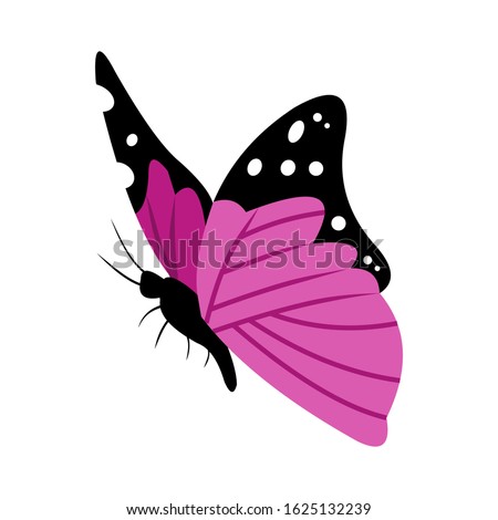 Purple butterfly icon in a flat style with a white background. Vector illustration.