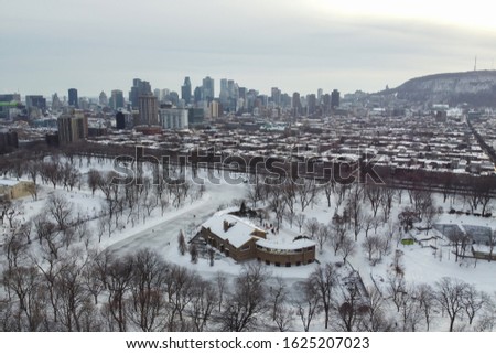 Aerial view of Montreal Parc Lafontaine in winter