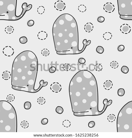 Seamless kids pattern background with hand draw gray polka dot whale