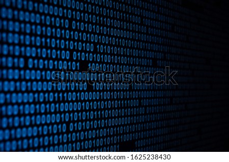 Digital future. Screen with blue binary code in detail