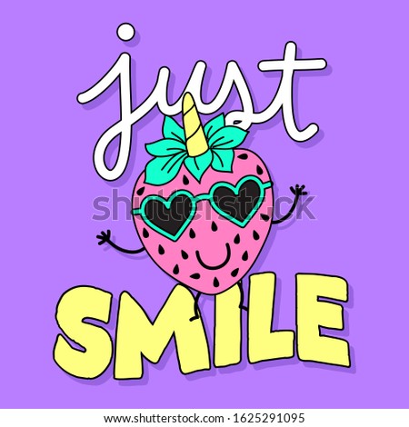 VECTOR ILLUSTRATION OF A STRAWBERRY WITH SUNGLASSES, SLOGAN PRINT