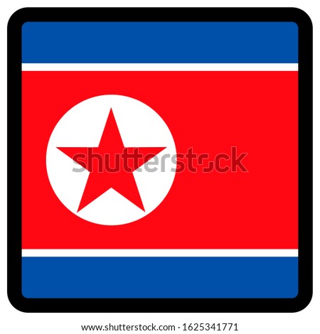 Flag of North Korea in the shape of square with contrasting contour, social media communication sign, patriotism, a button for switching the language on the site, an icon.