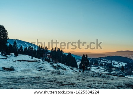 Winter sunset on mountain of Vlasic, Bosnia and Herzegovina.
