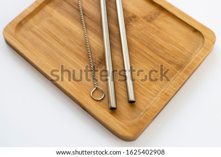 Reusable Metal Straws with Portable Case - Stainless Steel, Eco-Friendly Drinking Straw Set with  Cleaning Brushes. Stainless Steel Metal Straws, Reusable Comfortable Rounded tip Drinking Straws Royalty-Free Stock Photo #1625402908