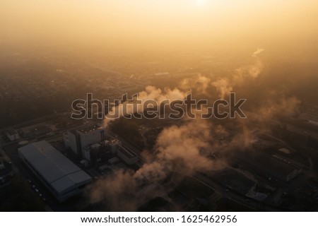 Aerial drone photography of air pollution in Europe.