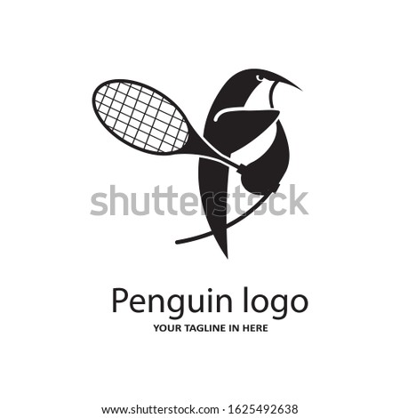 The concept of the penguin logo sports playing tennis or Badminton with a racket, very suitable for the logo of fitness and sports fitness