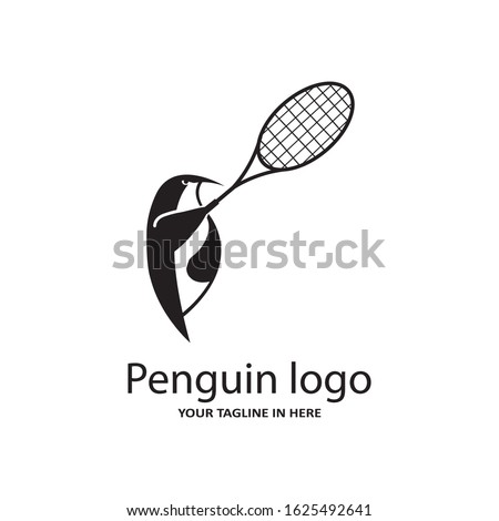 The concept of the penguin logo sports playing tennis or Badminton with a racket, very suitable for the logo of fitness and sports fitness
