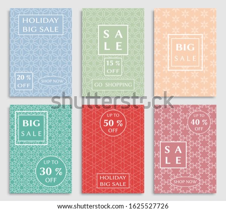 Sale banners, flyers with abstract geometric texture. Modern and vintage social media placard set for mobile website, posters, email and newsletter designs, ads, online shopping, promotional material