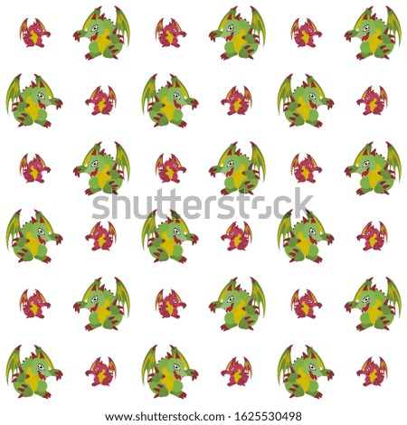 The Amazing of Cute Red and Green Dragon Cartoon Funny Character, Pattern Wallpaper