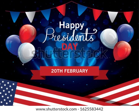 happy presidents day with flag usa and balloons helium vector illustration design