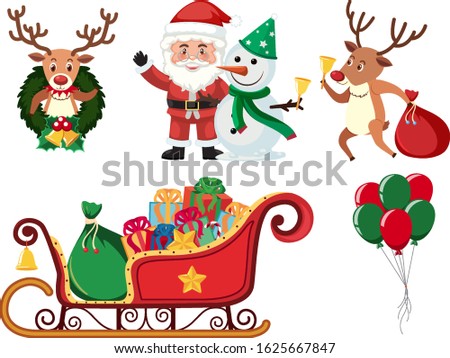 Christmas set with Santa and reindeer illustration
