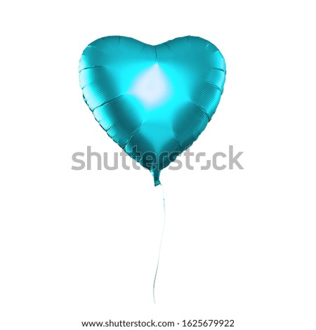 Blue balloon with ribbon isolated on white background