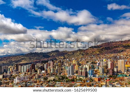 Bolivia. La Paz, national capital of Bolivia. Skyline of the city from "Killi Killi" lookout, there is Downtown in the foreground