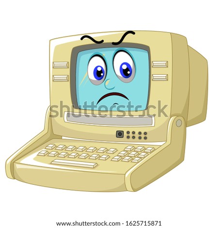 Old White Computer and Monitor Cartoon With Angry Face For your design