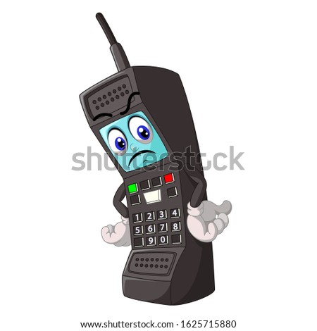 Black Old Cell Phone With Angry Face React Cartoon