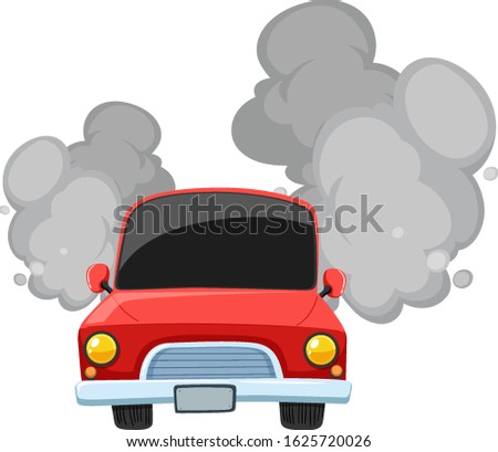 Red car making dirty smoke on white background illustration