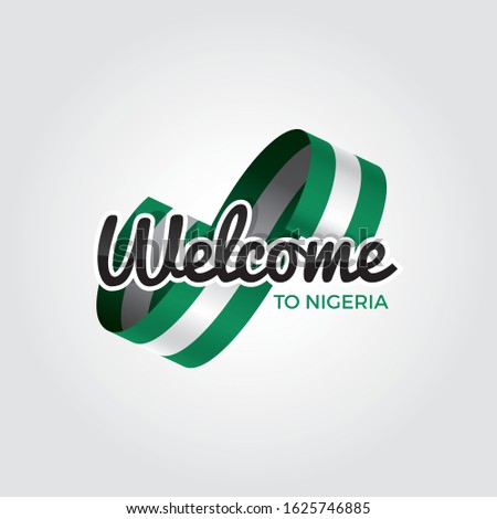 Welcome to nigeria symbol with flag, simple modern logo on white background, vector illustration