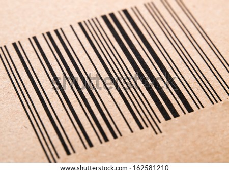 bar code printed on a cardboard box, making macro detail