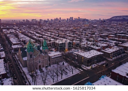 Drone view of Plateau Mont Royal in Montreal winter