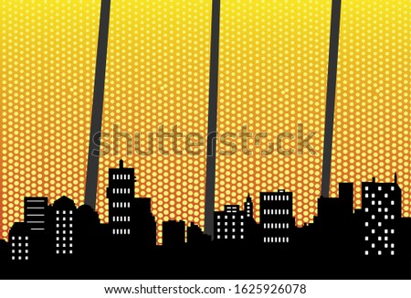 Night cityscape with halftone. Vector illustration retro style.