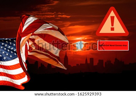 Middle East Respiratory Syndrome Coronavirus chinese infection sunset on the background of New York Manhattan View of Manhattan New York City 