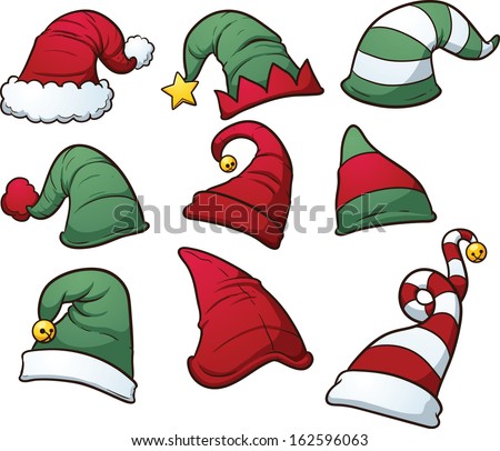 Christmas hats clip art. Vector cartoon illustration with simple gradients. Each hat on a separate layer. 