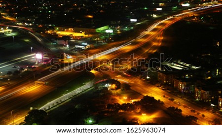 An aerial of San Antonio intersection at night