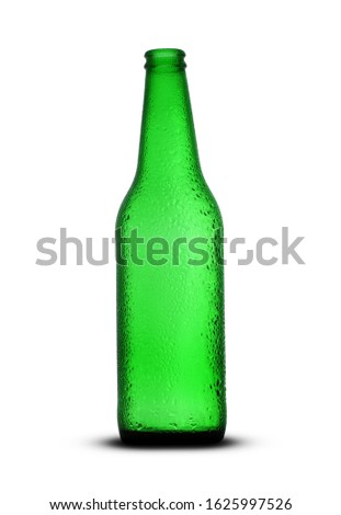 empty green beer bottle on white background