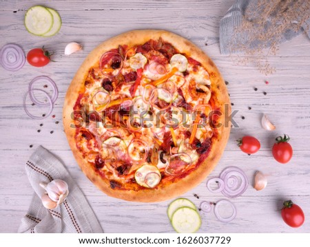 Italian pizza with meat and cheese 