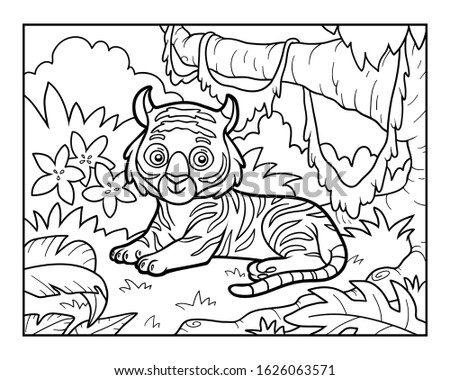 Coloring book for children, Tiger and the meadow in the jungle