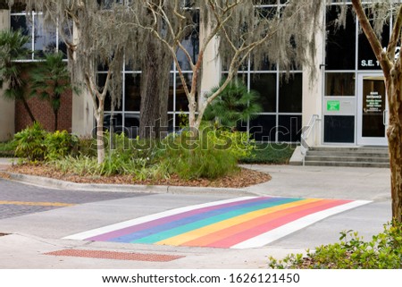 A LGBT decorated sidewalk in Gainesville Florida