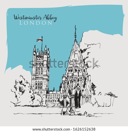 Drawing sketch illustration of Westminster Abbey in London, UK