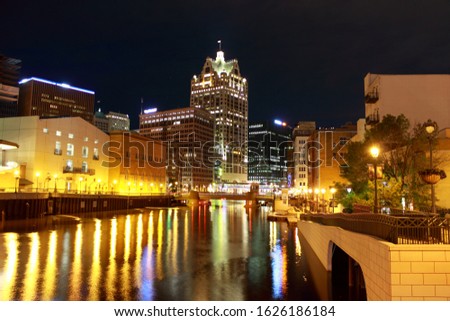 Milwaukee city skyline at night 