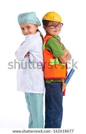 Young little doctor and engineer