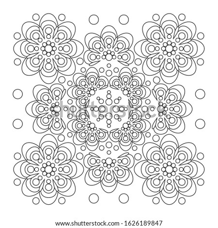 Adult coloring book page drawing. Isolated outlined arabesque. Lacy ornament wallpaper. Print on case, rug, carpet, card, poster, textile. Decorative, luxury texture. Monochrome vector graphic.