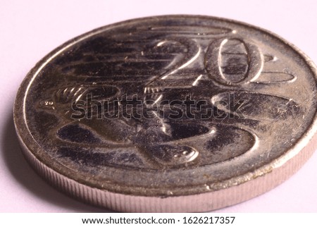 Closeup macro isolated 20 cent coin from Australia