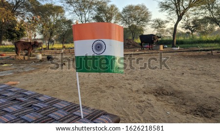 Indian National Tringa or Flag with orange white or green colour. Ashok Wheel mid in the flag with plastic flag pole. 26 January 2021 Special.