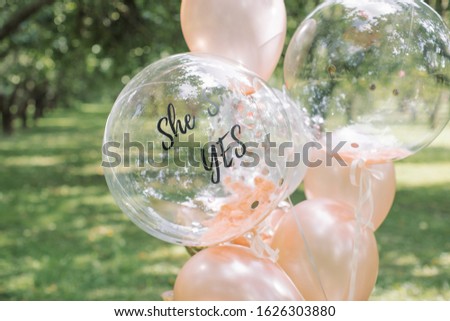 Bunch of balls on hen party in the park.  Royalty-Free Stock Photo #1626303880