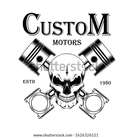 Vector emblem with the image of pistons and skulls symbolizing risk. Emblem for print and banner design.