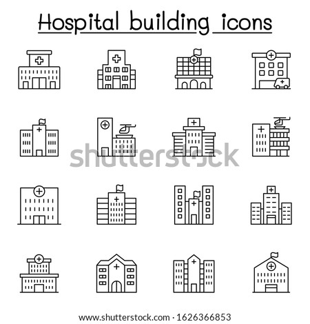 Hospital building icon set in thin line style