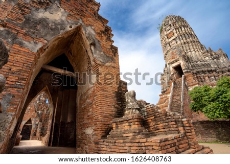 The old temple. Wat Chaiwatthanaram is a Buddhist temple in the city of Ayutthaya Province Historical Park, Thailand