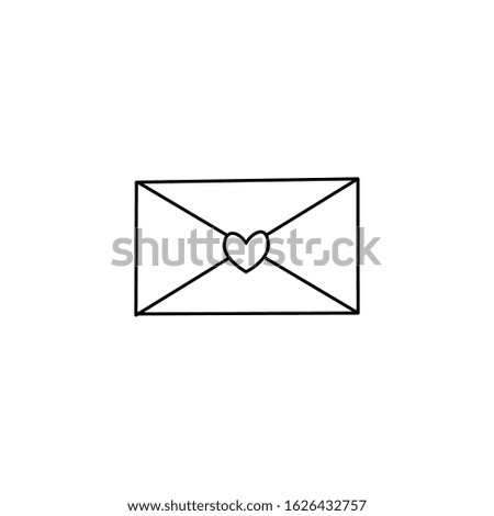 Hand drawn flat vector envelope sealed with heart icon isolated on a white background.Envelope doodle icon.Valentine's day concept.