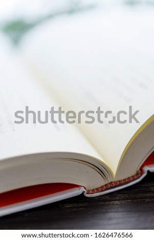 Books on wooden table (Blank cover book on wooden background)