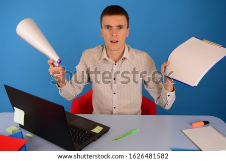 digital technology laptop documents business man on a blue background