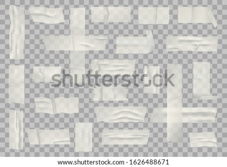 Transparent adhesive tape. Sticky transparent tapes, adhesives piece of taped paper and stickers stripes isolated vector set. Realistic wrinkled sticky ribbons Royalty-Free Stock Photo #1626488671