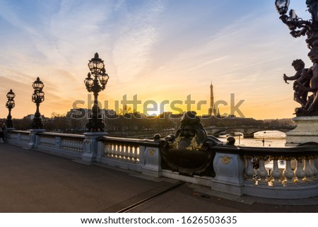 View from Alexadre III bridge, with Eiffel tower on the background, in Paris