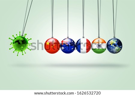 world Corona virus attack concept. world/earth put mask to fight against Corona virus. Concept of fight against virus, danger and public health risk disease. Virus attack isolated on green Royalty-Free Stock Photo #1626532720