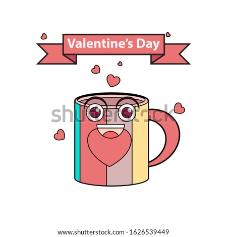 vector illustration of cartoon cup with valentines day theme.  vector symbol cup.  Vector Cartoon Character Cup.