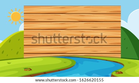 Wooden board with nature background illustration