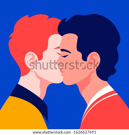 Two young men in profile. Homosexual couple in profile. LGBT. Vector flat illustration Royalty-Free Stock Photo #1626627691